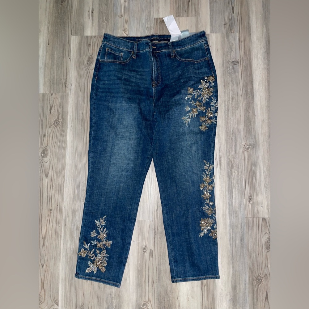 NWT So Slimming Met Leg Beaded GF Ankle Jeans Freesia Indigo 2R